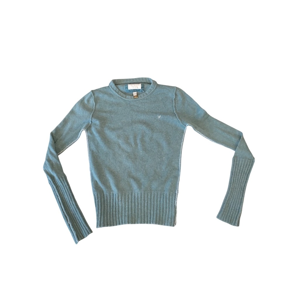 American Eagle Womens Teal Blue Wool Angora Blend Ribbed Crewneck Sweater Medium